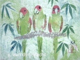 schilderen op rijstpapier papagaaien